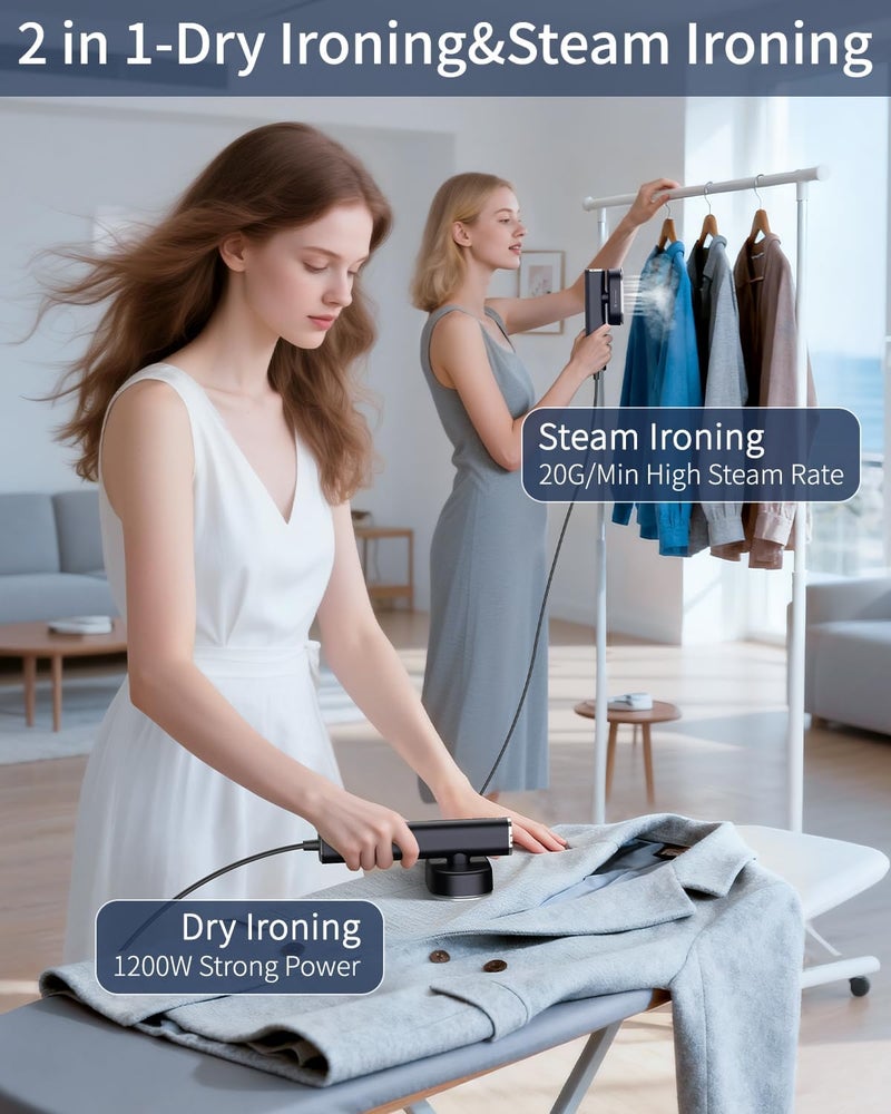 hulmay Portable Steamer For Clothes Travel Mini Steamer and Iron Fast 10s Heat-Up, Horizontal and Vertical 1200W Effortless Wrinkle Removal, Garment Steamer and Iron for Travel Office Home(110-120V) - Image 4